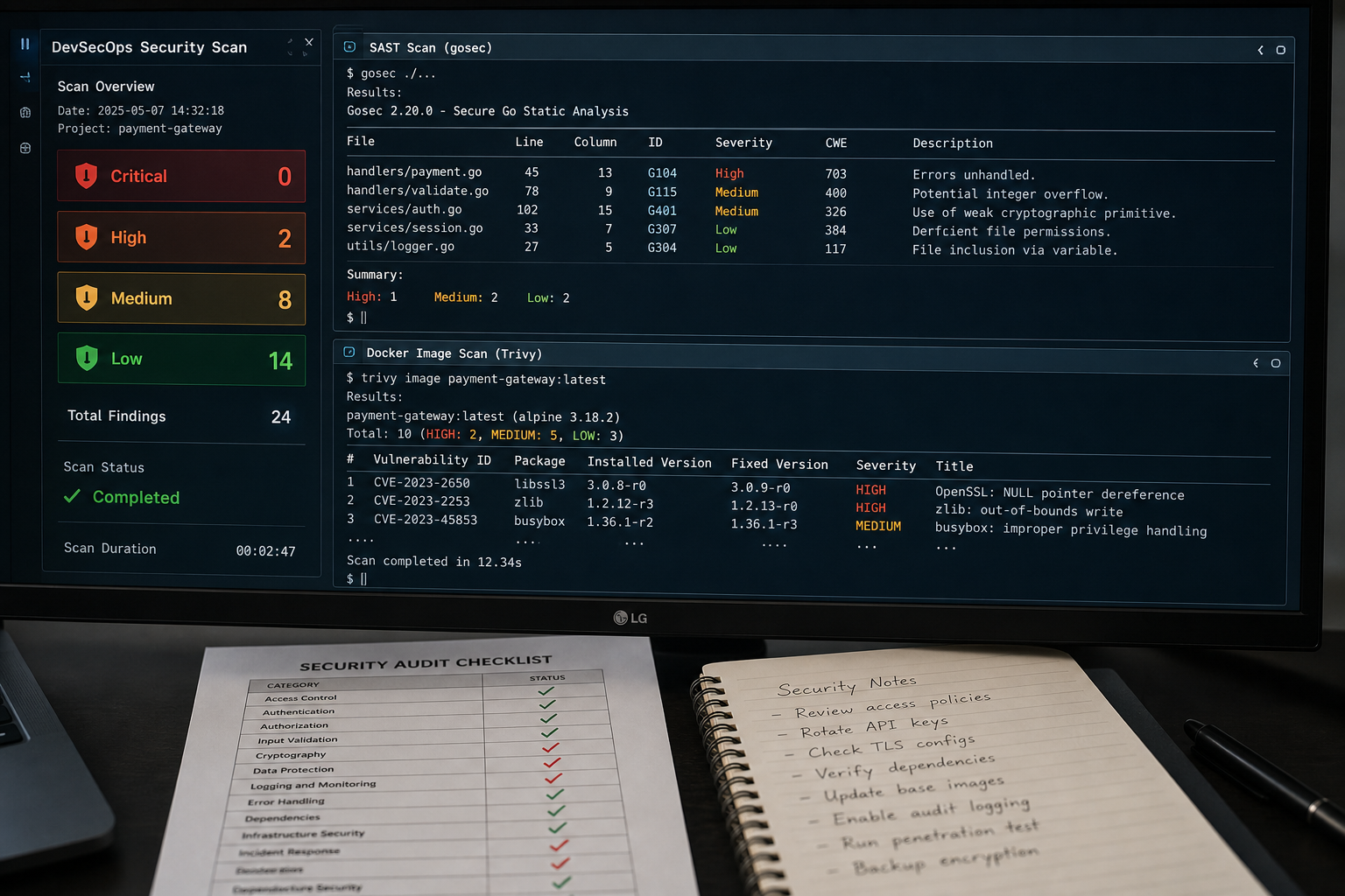 DevOps automation workflow for healthcare technology platform showing compliance-checked deployment pipeline and automated security scanning