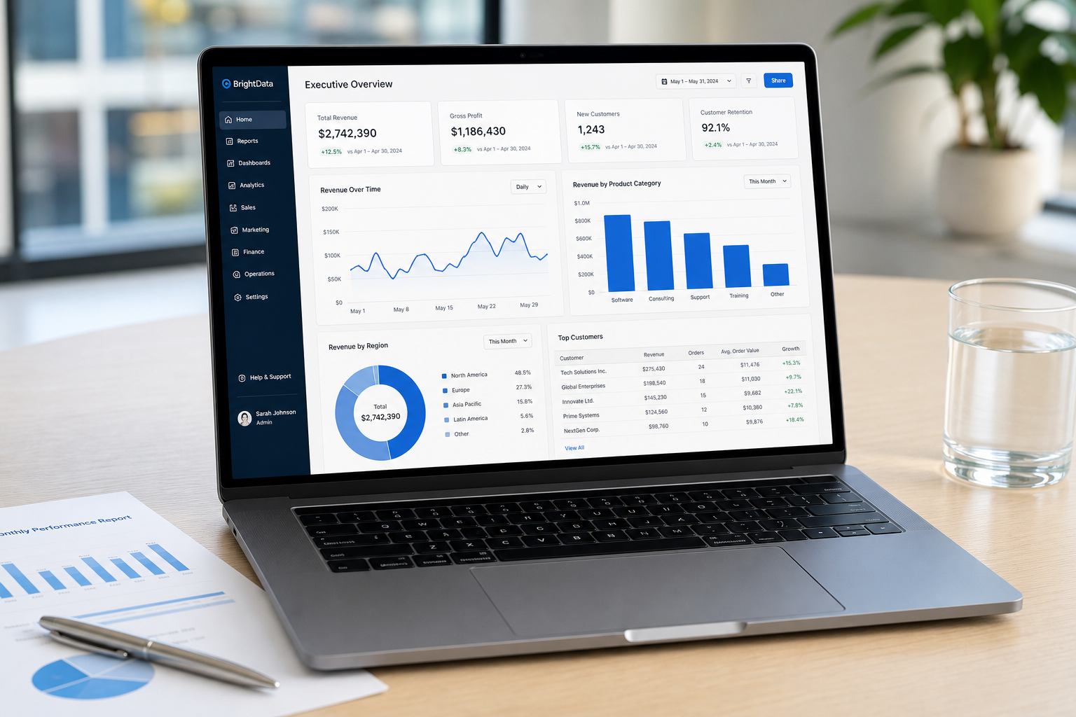 Custom web application and API platform built for professional services firm enabling automated client reporting and data analytics
